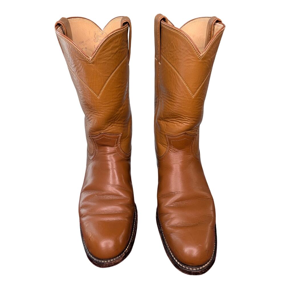 VINTAGE 70s/80s Justin Tan Leather Roper Cowboy Western Boots Stitched Women 7 B